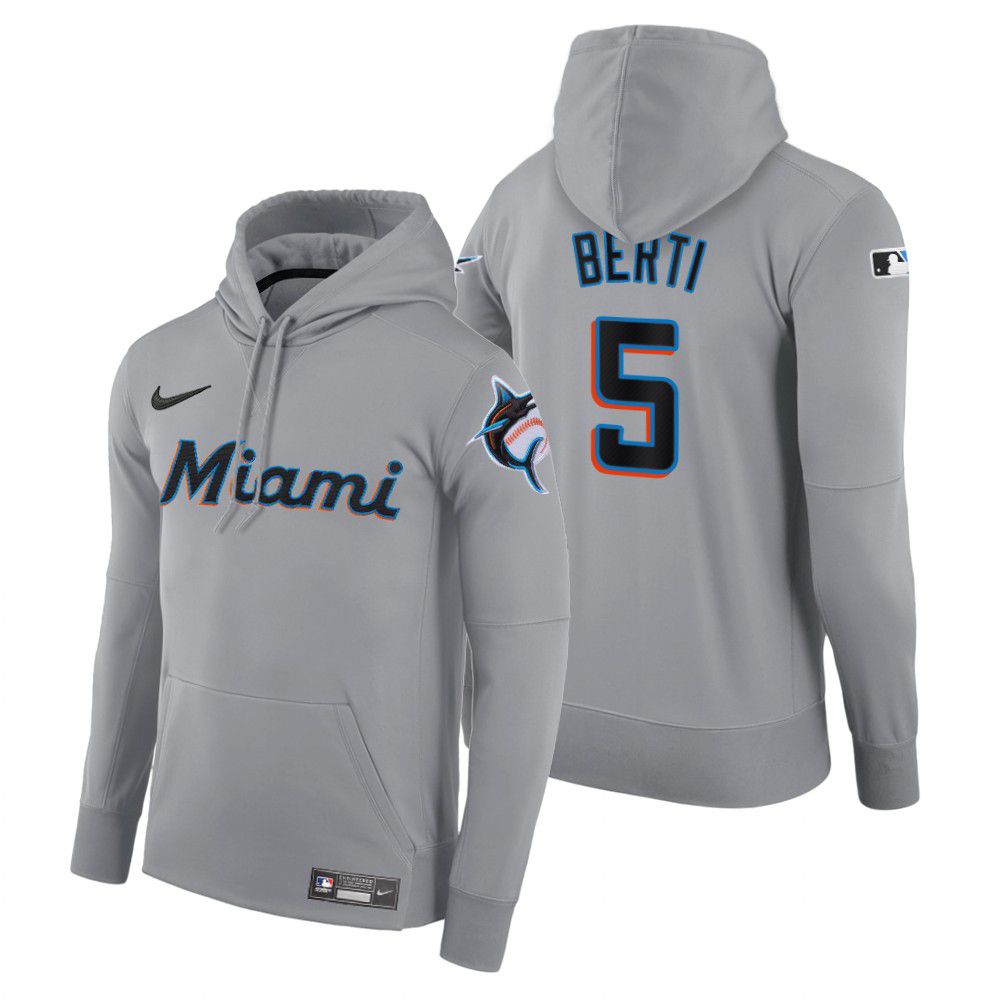 Men Miami Marlins #5 Berti gray road hoodie 2021 MLB Nike Jerseys